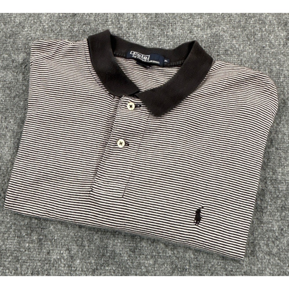 Polo Ralph Lauren Polo Shirt Mens XL Black White Striped Cotton Bolivia